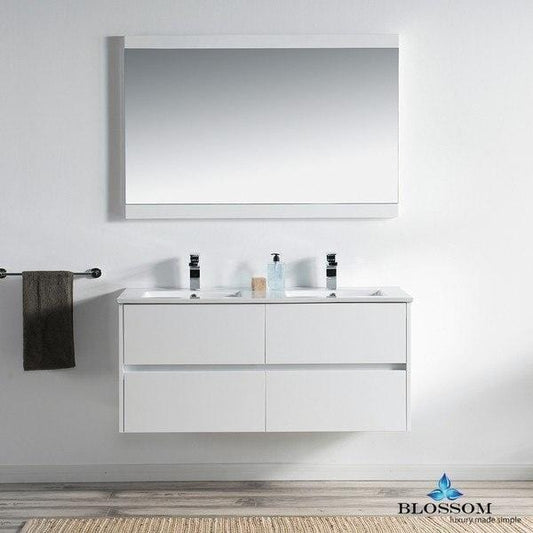 Blossom  Valencia 48 Inch Double Vanity Set  in Glossy White with Mirror