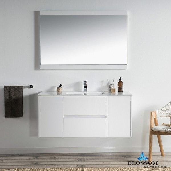 Blossom Valencia 48 Inch Single Vanity Set  in Glossy White with Mirror