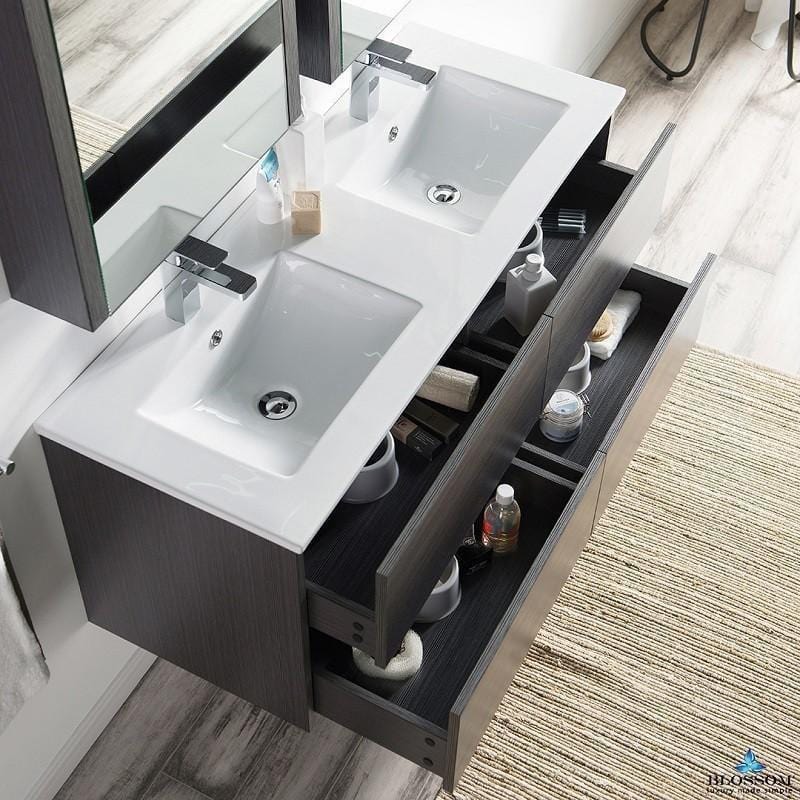 Blossom  Valencia 48 Inch Double Vanity Set  in Silver Grey with Medicine Cabinet