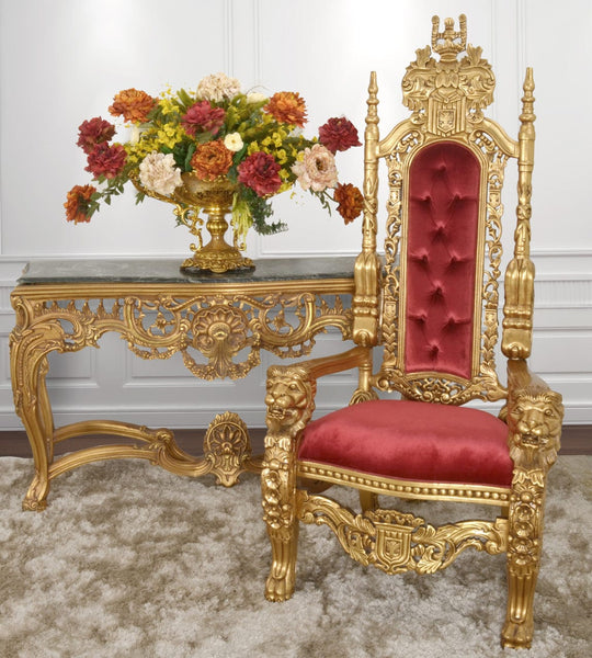 AFD King Chair in Gold Leaf and Burgandy Velvet