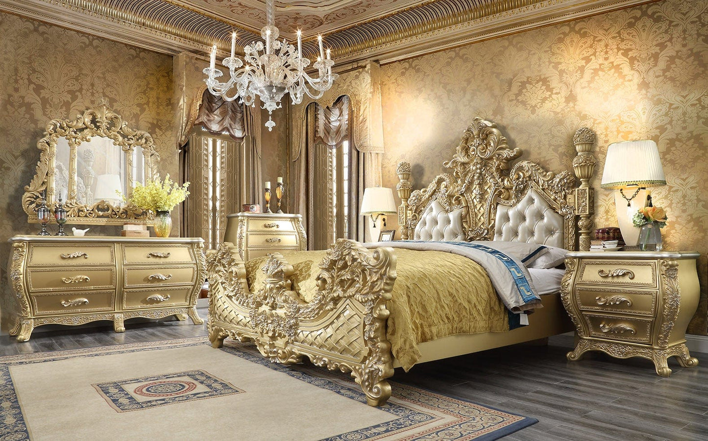 Homey Design HD-1801 - California King Luxury Upholstered Gold Bed Only