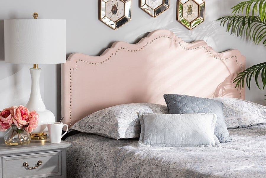 Baxton Studio Nadeen Modern and Contemporary Light Pink Velvet Fabric Upholstered Full Size Headboard