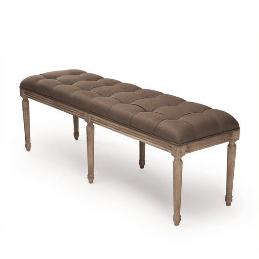 Zentique Louis Tufted Bench - Limed Grey Oak