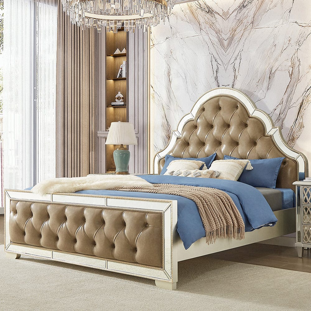 Homey Design HD-6000  5PC  Tufted Champagne Bedroom Set King