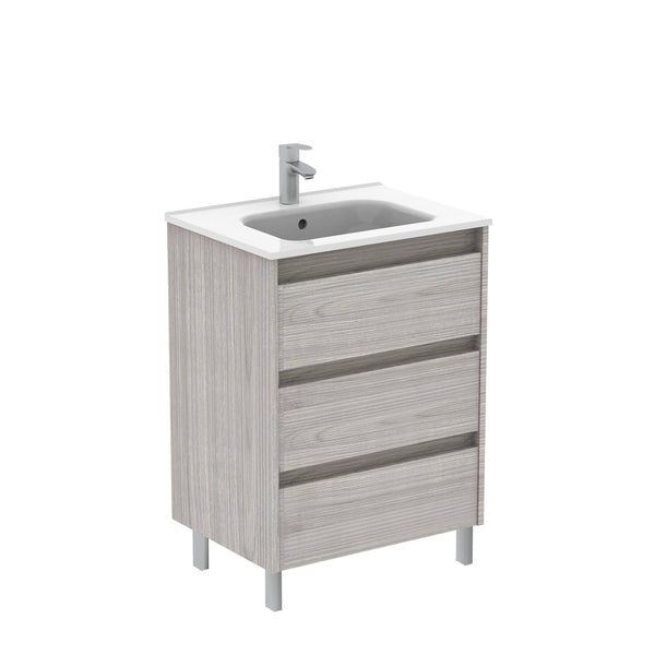 Royo Sansa Modern Standing Bathroom 24 In Vanity 3 Drawer Grey with Cerramic Basin