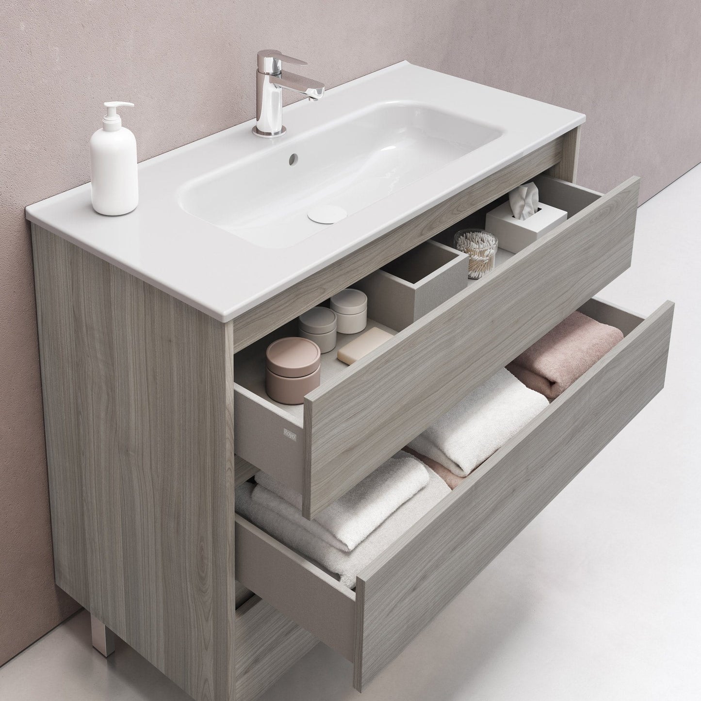 Royo Sansa Modern Standing Bathroom 24 In Vanity 3 Drawer Grey with Cerramic Basin