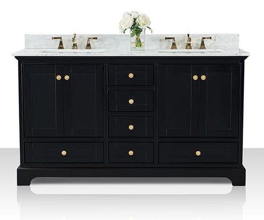 Ancerra Designs Audrey 60 in. Bath Vanity Set in Onyx Black with 24 in. Mirrors