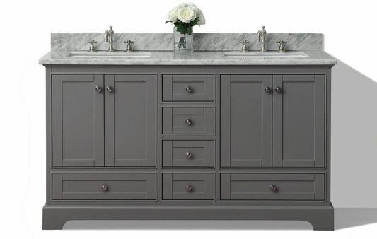 Ancerra Designs Audrey 72 in. Bath Vanity Set in Sapphire Gray with 24 in. Mirror