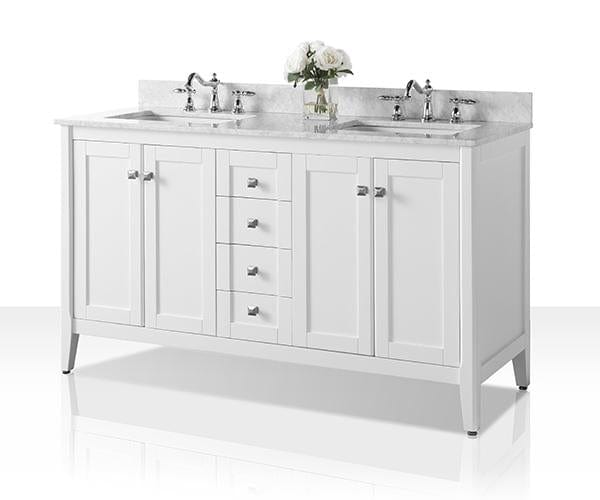 Ancerra Designs Shelton 60 in. Bath Vanity Set in White with 24 in. Mirror