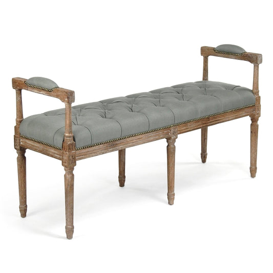 Zentique Nicolas Tufted Bench - Limed Grey Oak